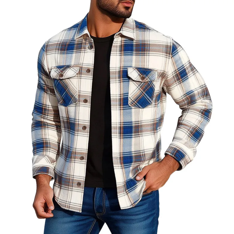 Men's Spring and Autumn Basic Lapel Plaid Long Sleeve Shirt MTA0184D4U sold by Manly
