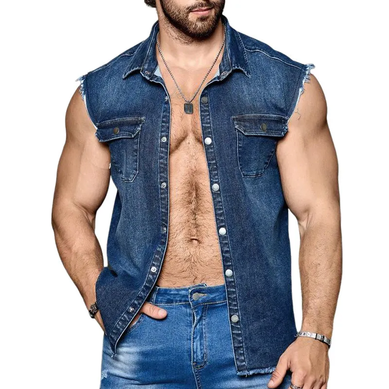 Men's Summer Vintage Dark Blue Denim Vest MTA3156C4U sold by Manly