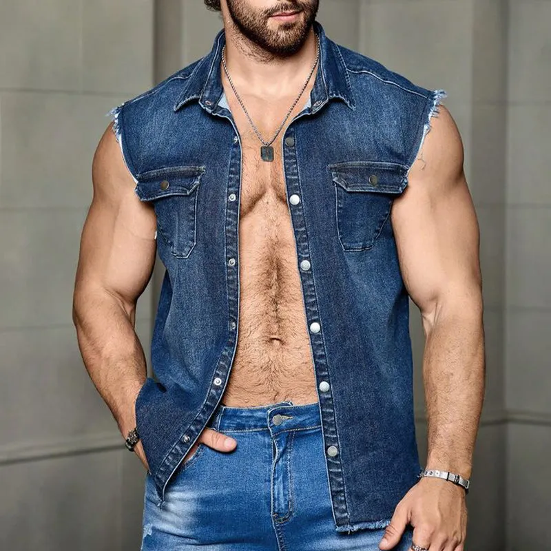 Men's Summer Vintage Dark Blue Denim Vest MTA3156C4U sold by Manly product image thumbnail 2