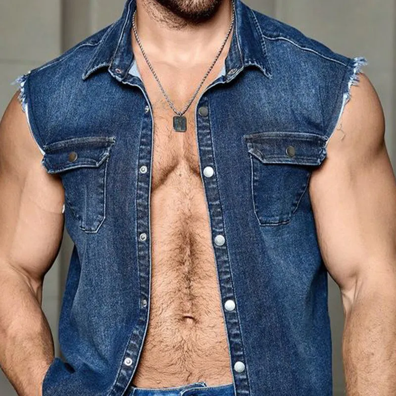 Men's Summer Vintage Dark Blue Denim Vest MTA3156C4U sold by Manly product image thumbnail 3