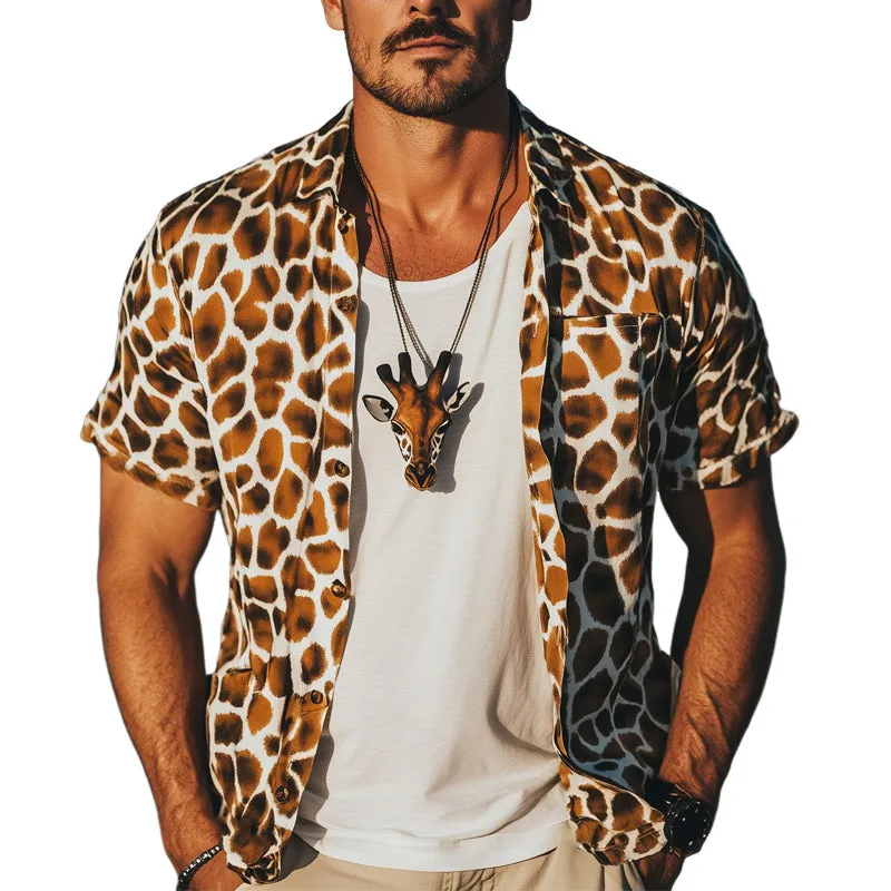 Men's Summer Fashion Giraffe Texture Print Casual Short Sleeve Shirt MTA0157D9U sold by Manly