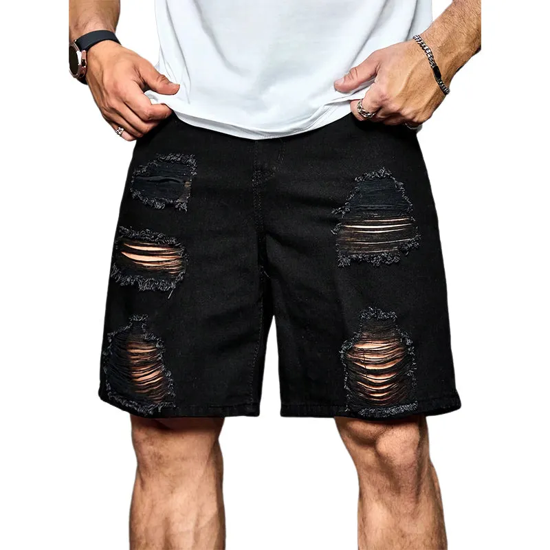 Men's Summer Loose Black Ripped Denim Shorts MTA0177D2U sold by Manly