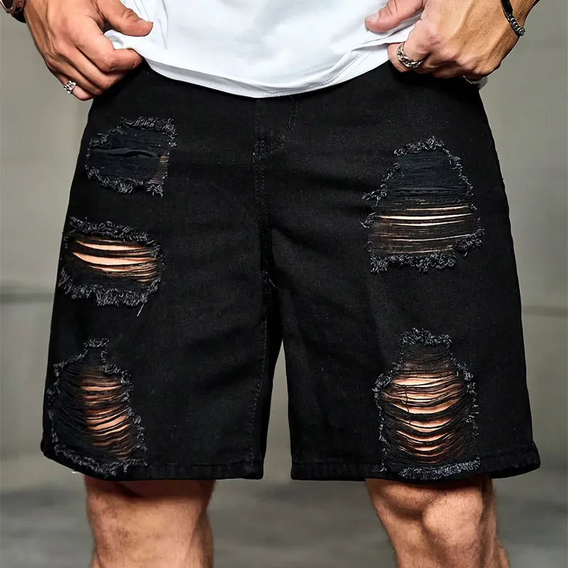Men's Summer Loose Black Ripped Denim Shorts MTA0177D2U sold by Manly product image thumbnail 2