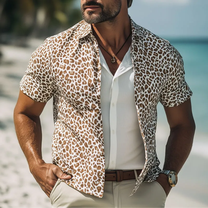 Men's Summer Fashion Giraffe Texture Print Casual Short Sleeve Shirt MTA0101D7U sold by Manly product image thumbnail 2