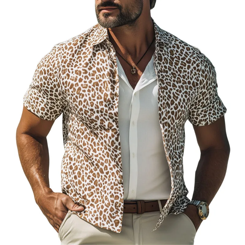 Men's Summer Fashion Giraffe Texture Print Casual Short Sleeve Shirt MTA0101D7U sold by Manly