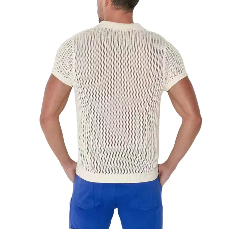 Men's Summer Fashion Casual V-neck Sexy Knitted Short Sleeve T-shirt MTA1991C3K sold by Manly product image thumbnail 3