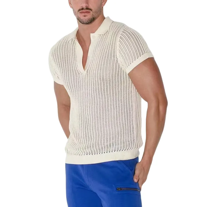 Men's Summer Fashion Casual V-neck Sexy Knitted Short Sleeve T-shirt MTA1991C3K sold by Manly