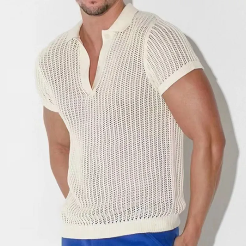 Men's Summer Fashion Casual V-neck Sexy Knitted Short Sleeve T-shirt MTA1991C3K sold by Manly product image thumbnail 2