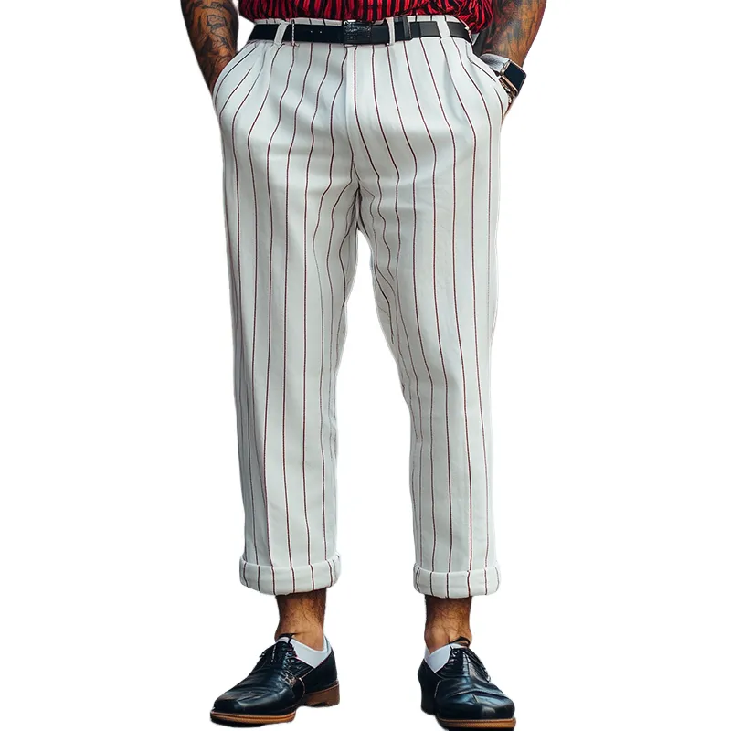 Men's Classic Retro Fashion Striped Cotton and Linen Casual Pants MTA0701D5K sold by Manly