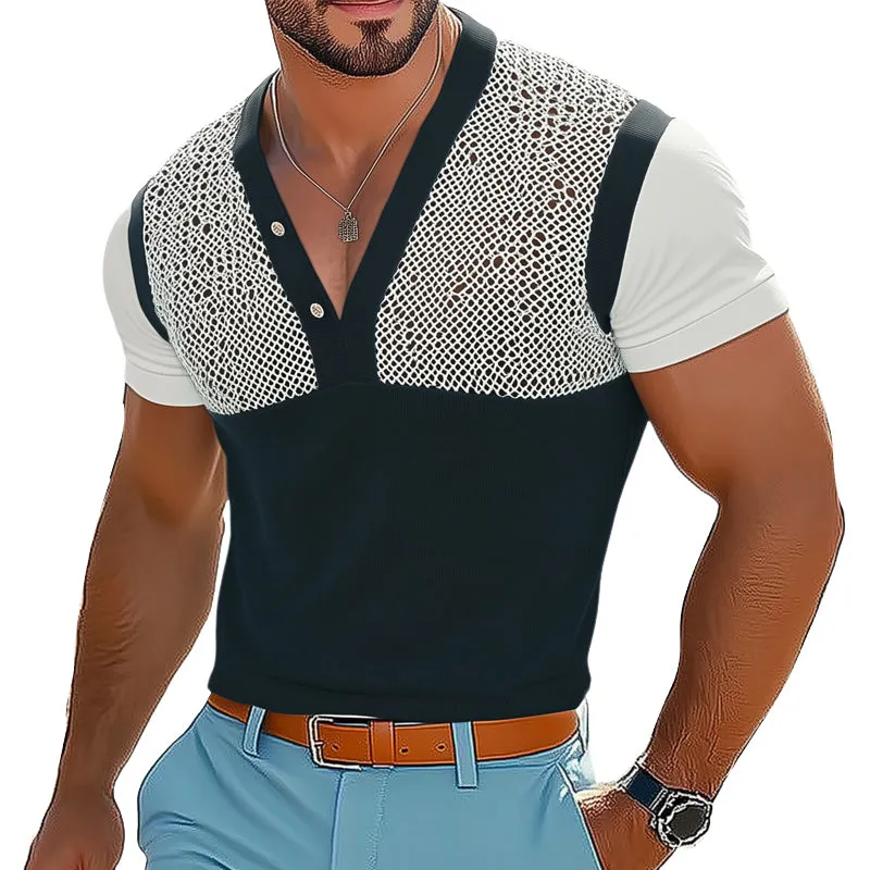 Men's Summer Comfortable V-Neck Knitted Short Sleeve T-Shirt MTA0723D5U sold by Manly