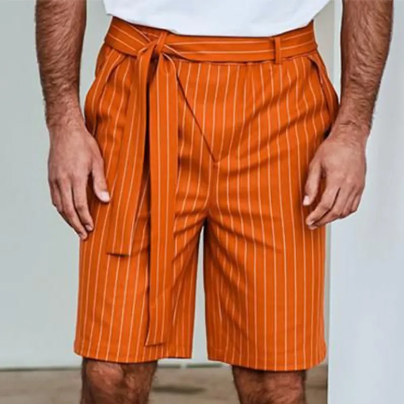 Men's Spring/Summer Fashion Striped Casual Knee-Length Shorts (Belt Included) MTA0798D6K sold by Manly product image thumbnail 3