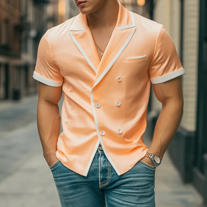 Men's Spring and Summer Fashion Slim Lapel Double-Breasted Tencel Cotton Short-Sleeved Shirt MTA0788D8K sold by Manly product image thumbnail 2