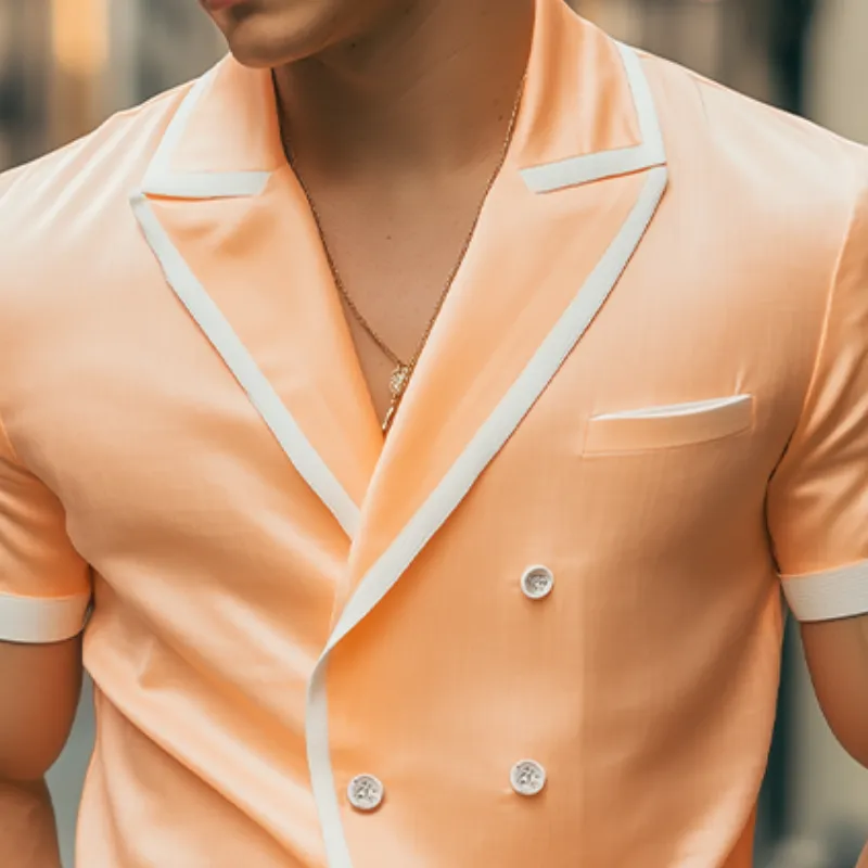 Men's Spring and Summer Fashion Slim Lapel Double-Breasted Tencel Cotton Short-Sleeved Shirt MTA0788D8K sold by Manly product image thumbnail 3