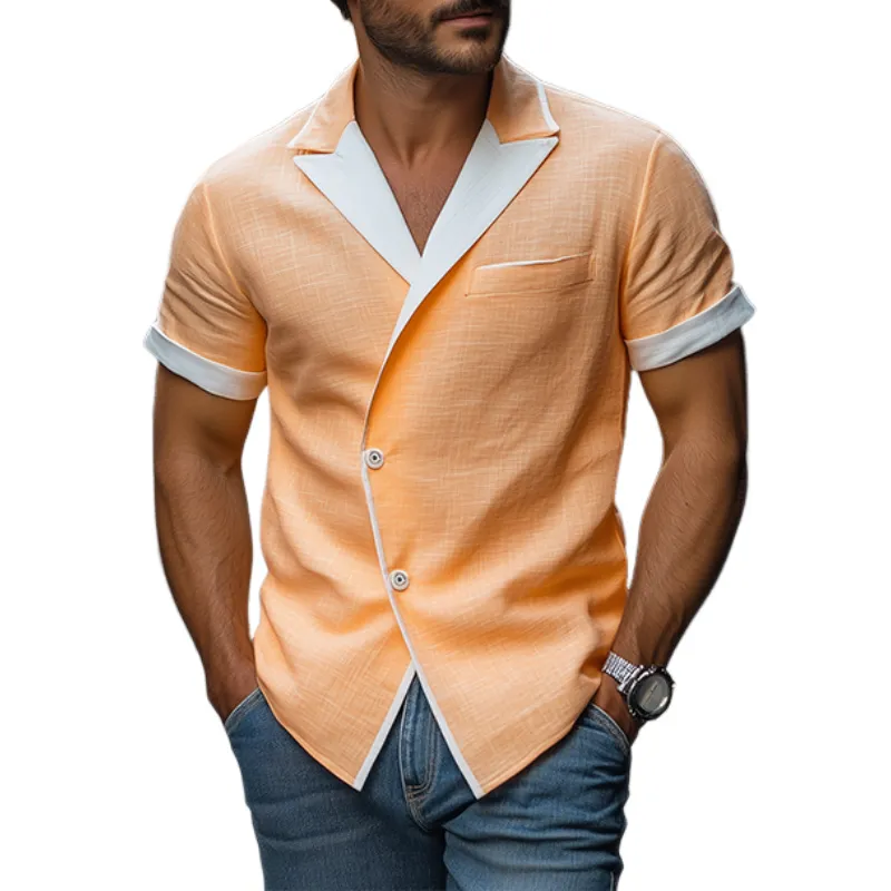 Men's Spring and Summer Fashion Slim Lapel Single-Breasted Tencel Cotton Short-Sleeved Shirt MTA0762D7K sold by Manly