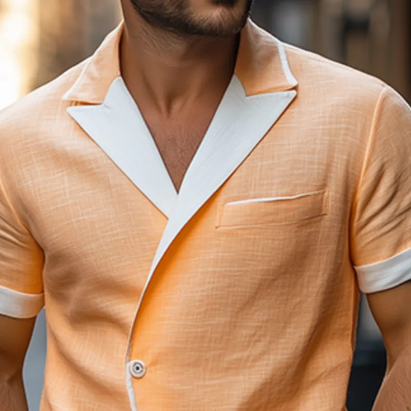 Men's Spring and Summer Fashion Slim Lapel Single-Breasted Tencel Cotton Short-Sleeved Shirt MTA0762D7K sold by Manly product image thumbnail 4