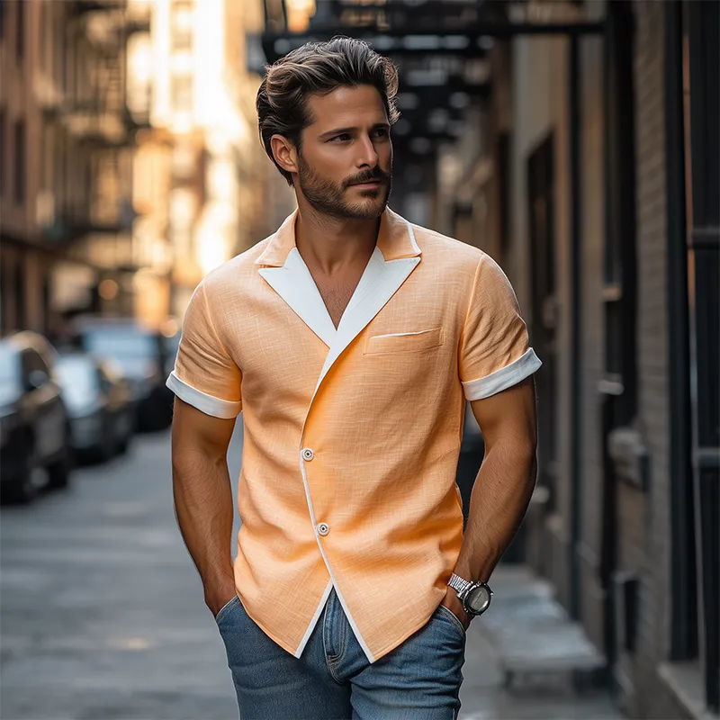 Men's Spring and Summer Fashion Slim Lapel Single-Breasted Tencel Cotton Short-Sleeved Shirt MTA0762D7K sold by Manly product image thumbnail 3