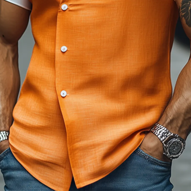 Men's Spring Vintage Fashion Slim Stand Collar Cotton and Linen Short Sleeve Shirt MTA0766D6K sold by Manly product image thumbnail 5