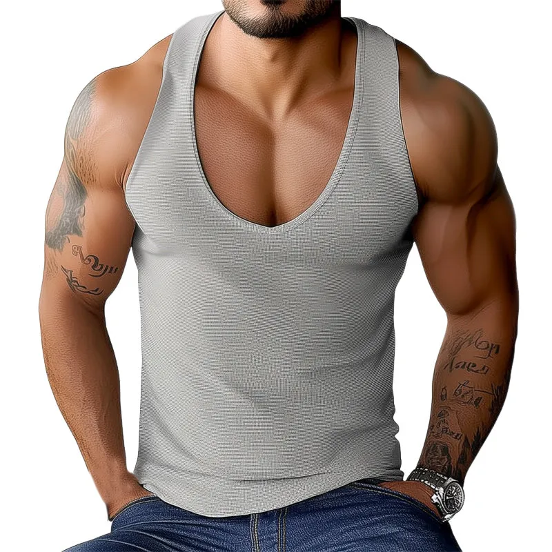 Men's Summer Basic Solid Color Deep V-Neck Tank Top MTA0779D0U sold by Manly