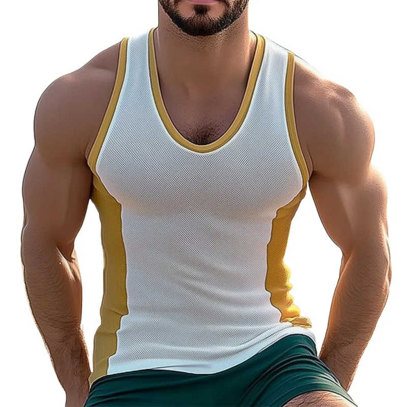 Men's Summer Skin-Friendly Breathable Color Matching Slim Tank Top MTA0716D5U sold by Manly
