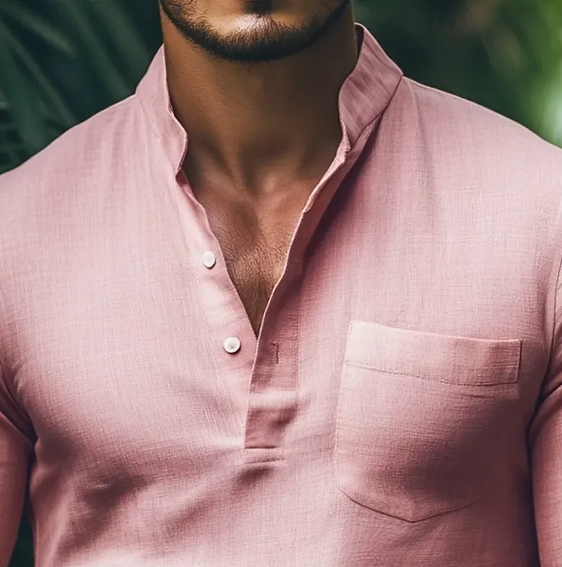 Men's Spring Fashion Casual Cotton and Linen Stand Collar Long Sleeve Shirt MTA0999D8K sold by Manly product image thumbnail 3