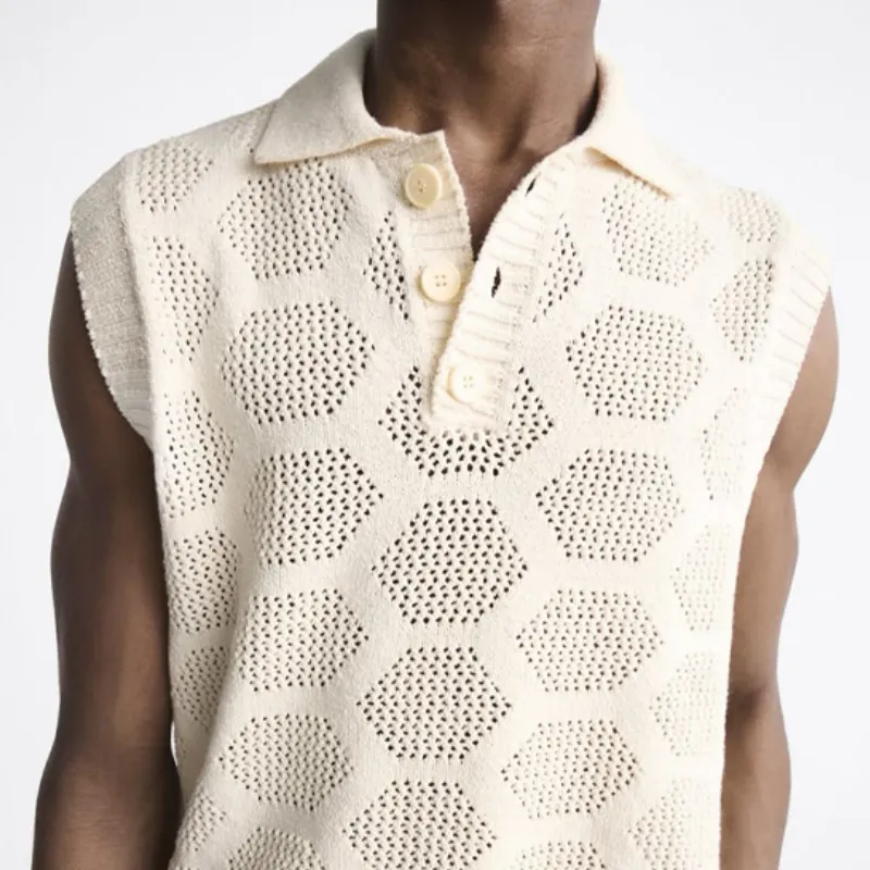 Men's Fashion Casual Exquisite Hollow Polo Neck Knitted Tank Top MTA0995D1K sold by Manly product image thumbnail 2