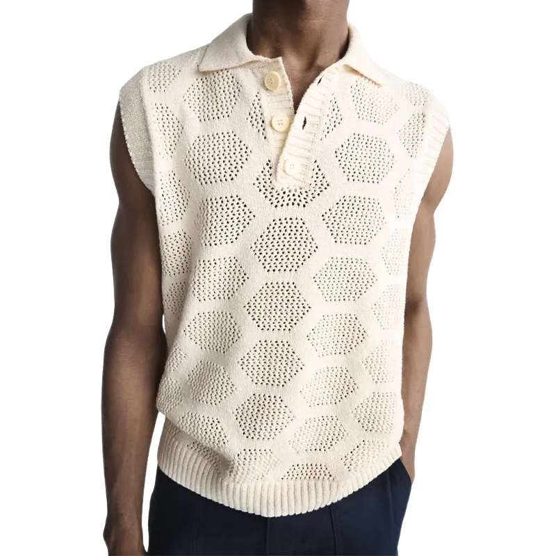 Men's Fashion Casual Exquisite Hollow Polo Neck Knitted Tank Top MTA0995D1K sold by Manly