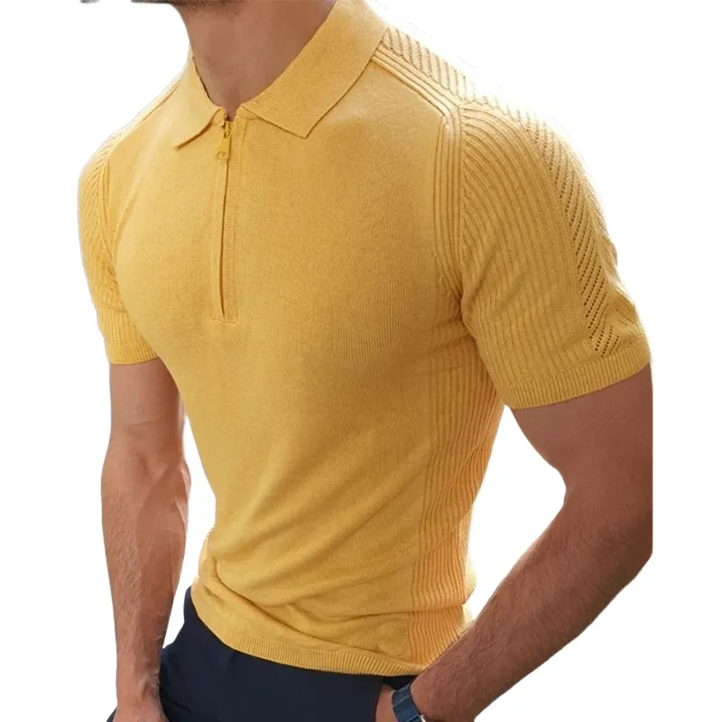 Men's Fashion Casual Bright Color Polo Collar Knitted Short-sleeved T-shirt MTA0996D0K sold by Manly