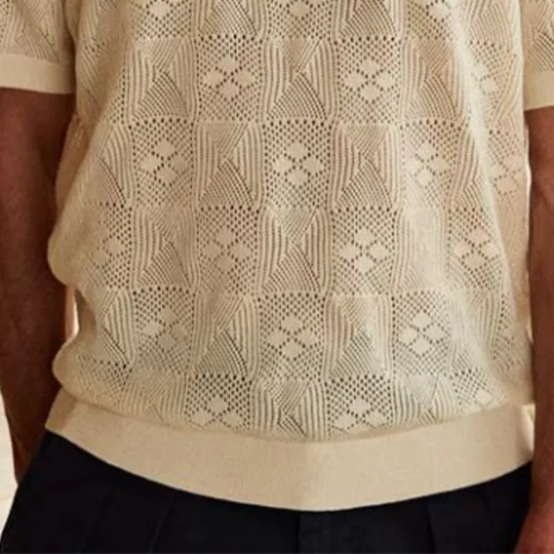 Men's Spring and Summer Fashion Casual Round Neck Exquisite Knitted Short-sleeved T-shirt MTA0976D9K sold by Manly product image thumbnail 4