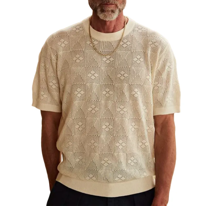 Men's Spring and Summer Fashion Casual Round Neck Exquisite Knitted Short-sleeved T-shirt MTA0976D9K sold by Manly