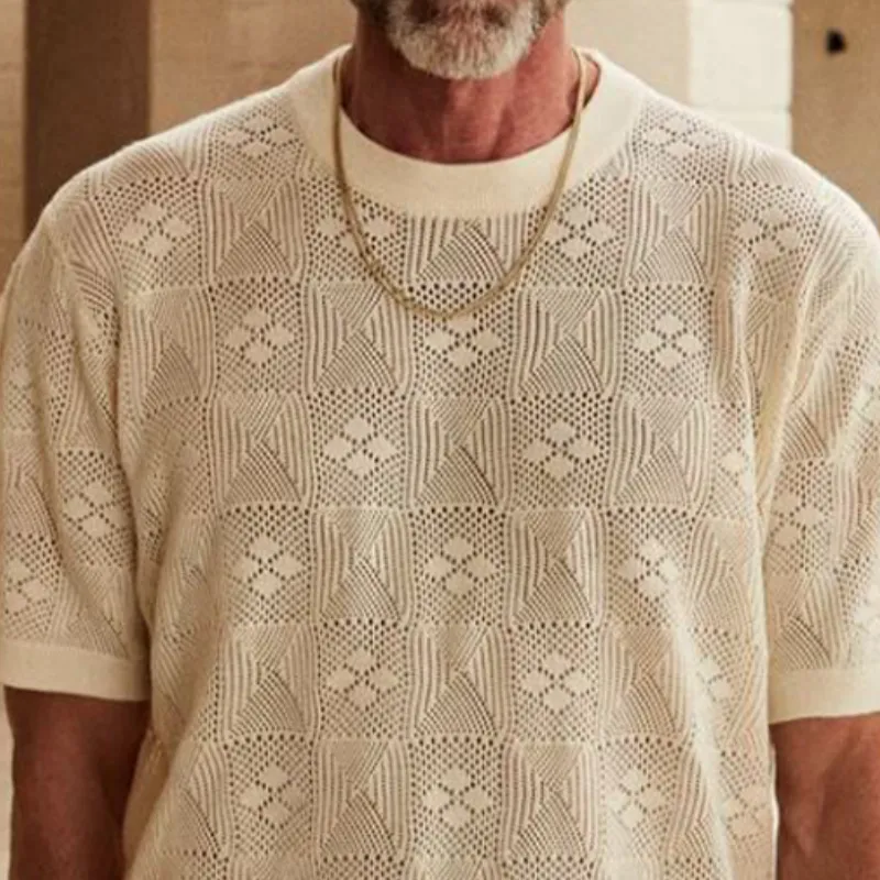 Men's Spring and Summer Fashion Casual Round Neck Exquisite Knitted Short-sleeved T-shirt MTA0976D9K sold by Manly product image thumbnail 3