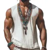 Men's Summer Retro Deep V Neck Cotton and Linen Embroidered Tank Top MTA0938D8U sold by Manly