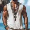 Men's Summer Retro Deep V Neck Cotton and Linen Embroidered Tank Top MTA0938D8U sold by Manly