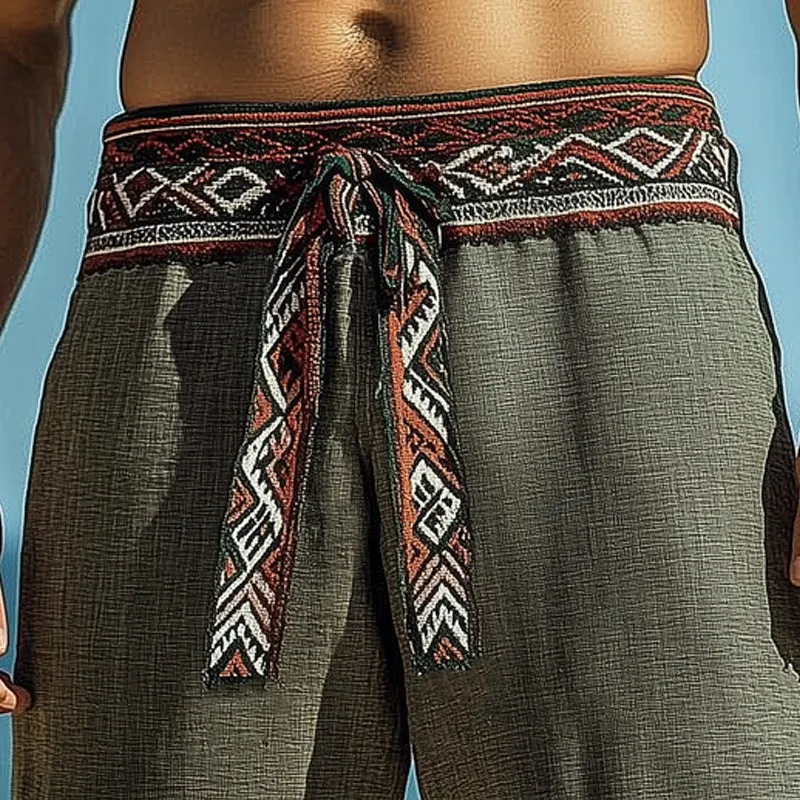 Men's Summer Cotton and Linen Embroidered Tassel Shorts MTA0933D4U sold by Manly product image thumbnail 3