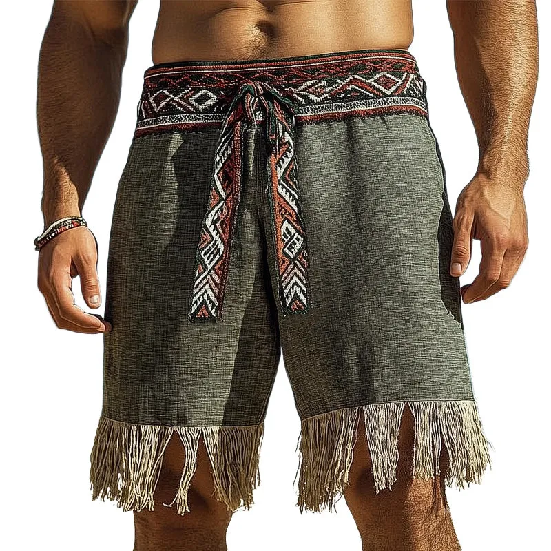 Men's Summer Cotton and Linen Embroidered Tassel Shorts MTA0933D4U sold by Manly