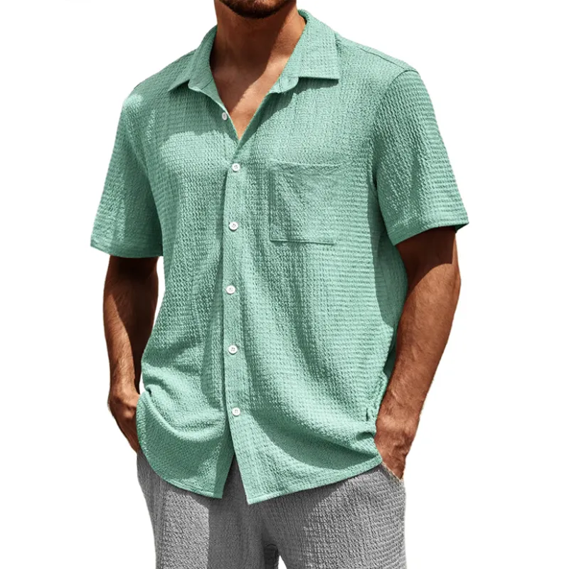 Men's Spring and Summer Classic Casual Textured Fabric Short Sleeve Shirt MTA0990D6K sold by Manly