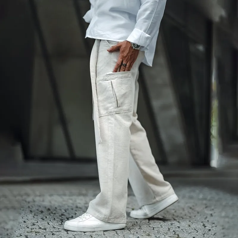 Men's Solid Cotton And Linen Mid Waist Straight Casual Pants MTA0179D8Z sold by Manly product image thumbnail 3