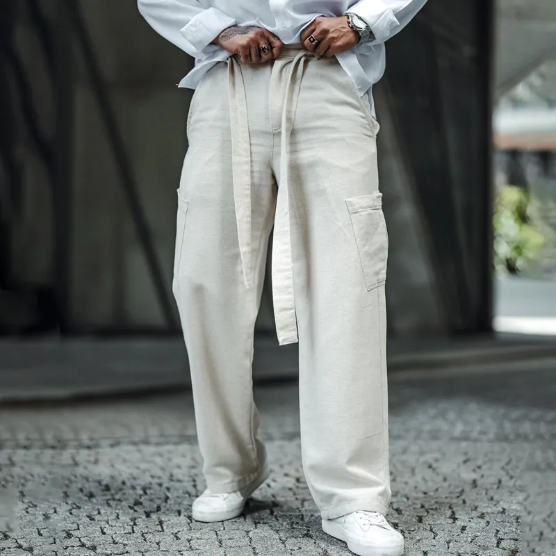 Men's Solid Cotton And Linen Mid Waist Straight Casual Pants MTA0179D8Z sold by Manly product image thumbnail 2