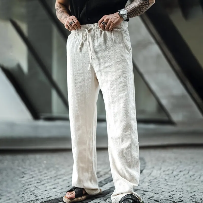 Men's Solid Cotton And Linen Mid Waist Straight Casual Pants MTA0192D1Z sold by Manly product image thumbnail 2