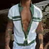 Men's Knit Striped Notch Lapel Single Breasted Short Sleeve Polo Shirt MTA0812D4Z sold by Manly