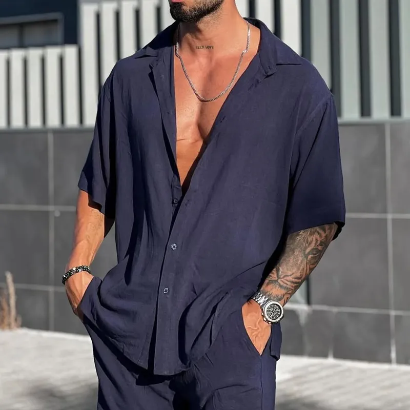 Men's Solid Loose Lapel Short Sleeve Shirt MTA0812D8Z sold by Manly product image thumbnail 2