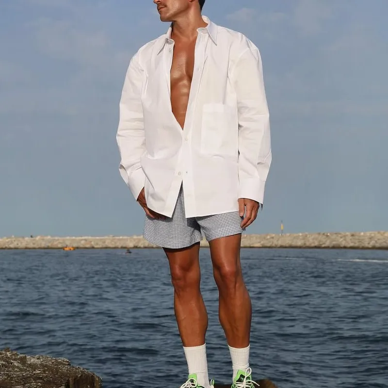 Men's Solid Lapel Waist Pocket Long Sleeve Shirt MTA0116D8Z sold by Manly product image thumbnail 2