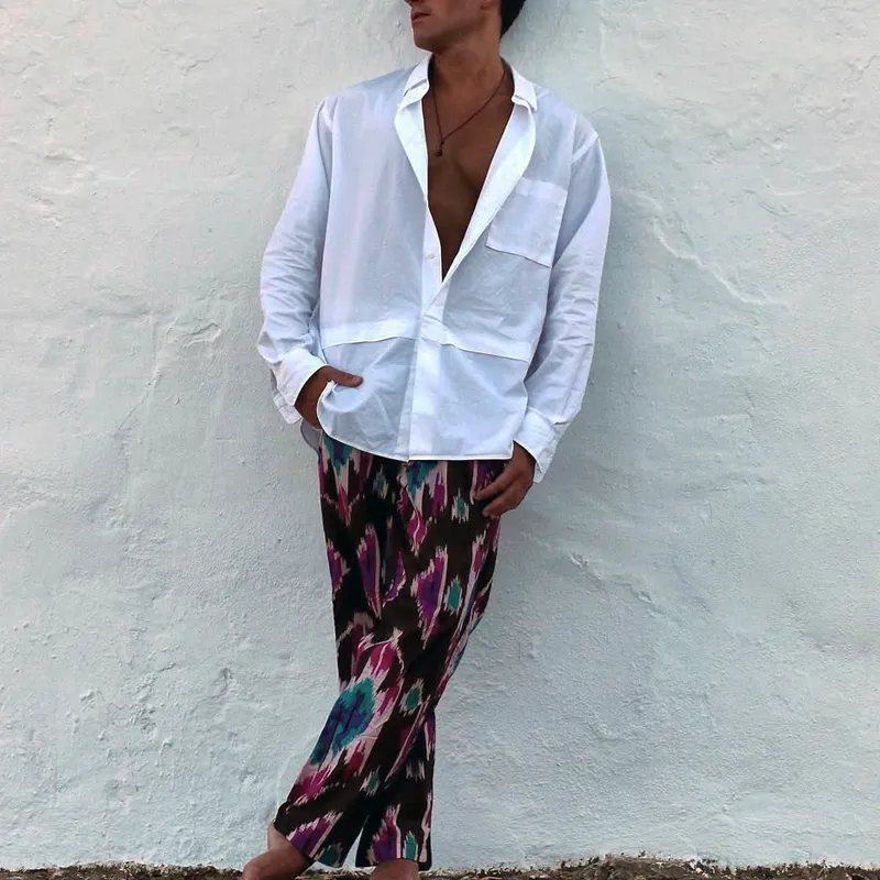 Men's Solid Lapel Chest Pocket Long Sleeve Shirt MTA0177D7Z sold by Manly product image thumbnail 3