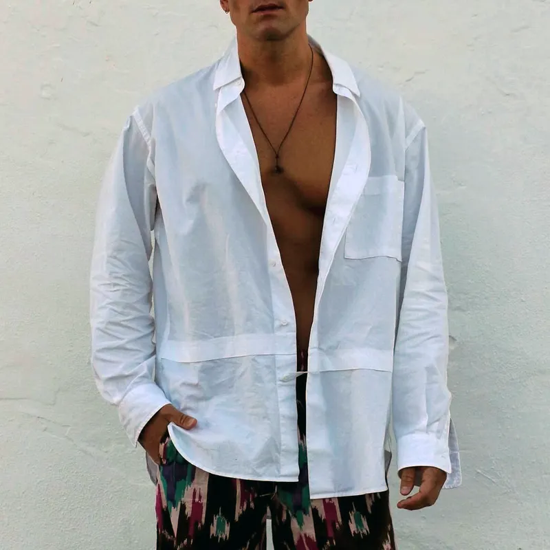 Men's Solid Lapel Chest Pocket Long Sleeve Shirt MTA0177D7Z sold by Manly product image thumbnail 2