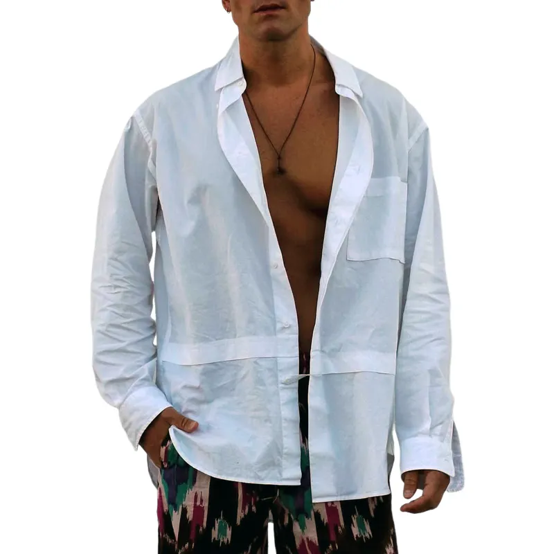 Men's Solid Lapel Chest Pocket Long Sleeve Shirt MTA0177D7Z sold by Manly