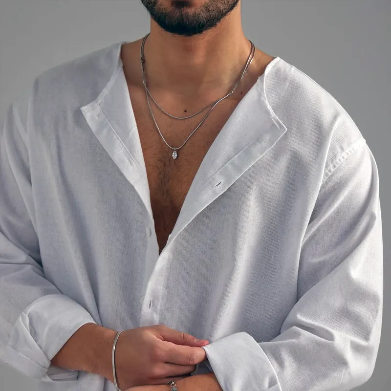 Men's Solid Loose Round Neck Long Sleeve Shirt MTA0141D0Z sold by Manly product image thumbnail 3