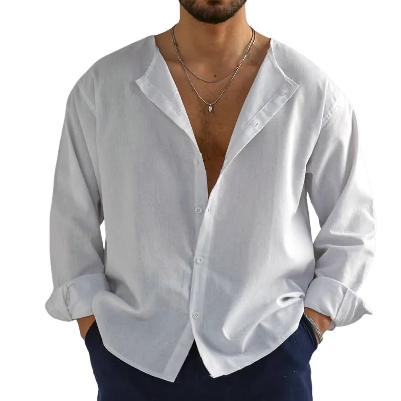 Men's Solid Loose Round Neck Long Sleeve Shirt MTA0141D0Z sold by Manly