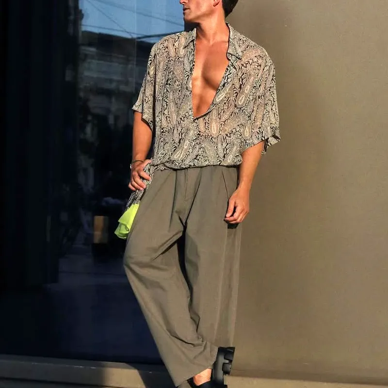 Men's Paisley Print Lapel Short Sleeve Shirt MTA0170D8Z sold by Manly product image thumbnail 3