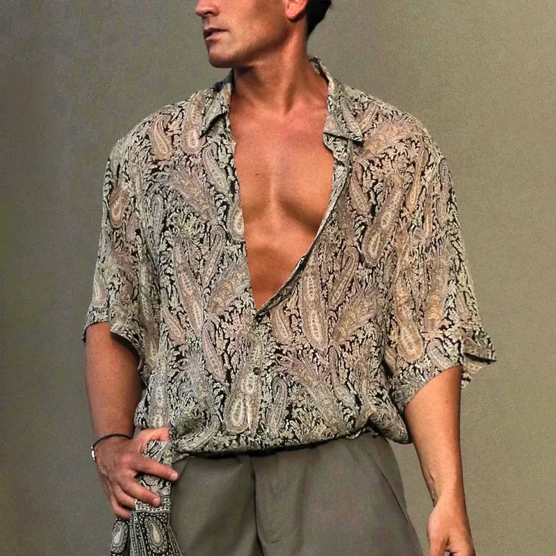 Men's Paisley Print Lapel Short Sleeve Shirt MTA0170D8Z sold by Manly product image thumbnail 2