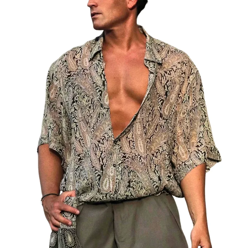 Men's Paisley Print Lapel Short Sleeve Shirt MTA0170D8Z sold by Manly