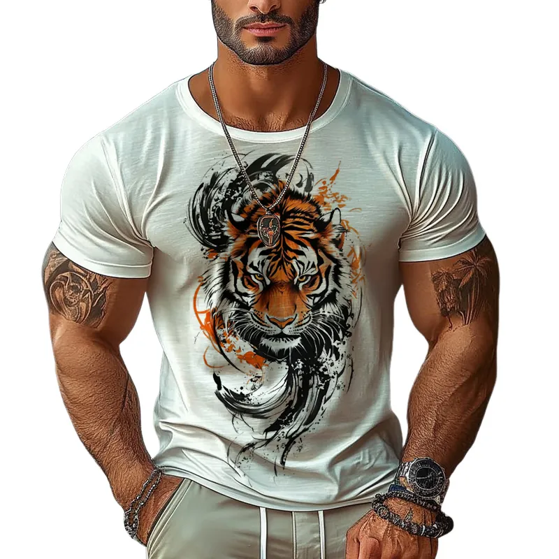 Men's Tiger Printed Round Neck Short Sleeve T-Shirt MTA0970D3X sold by Manly